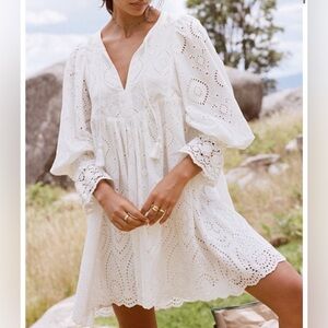Spell & The Gypsy Dylan Smock Dress White eyelet. Size XS